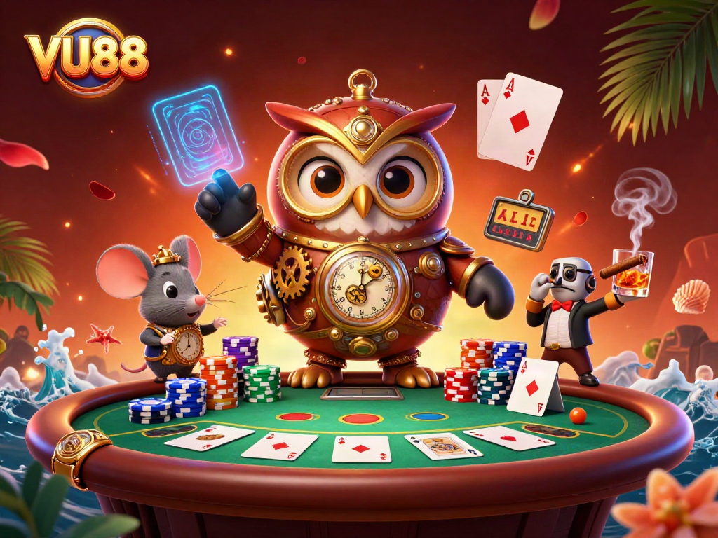 Experience thrilling gameplay at VU88 with a vibrant 3D casino showcasing animated characters and rich gambling elements.