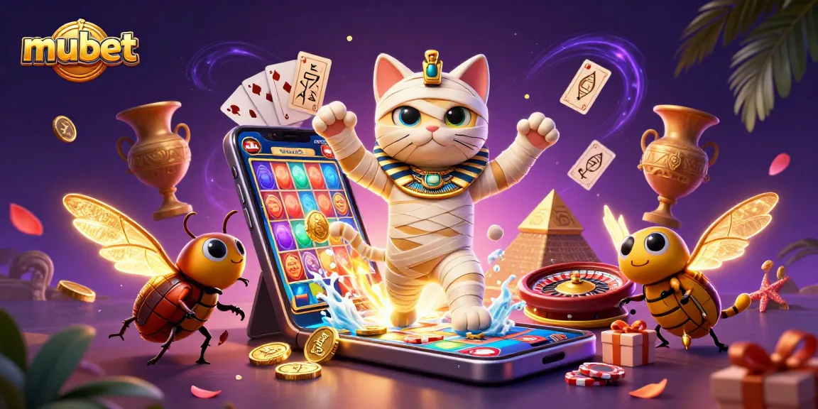Experience thrilling play with mubet at a vibrant 3D casino featuring dynamic mummy cat and scarab collectibles.