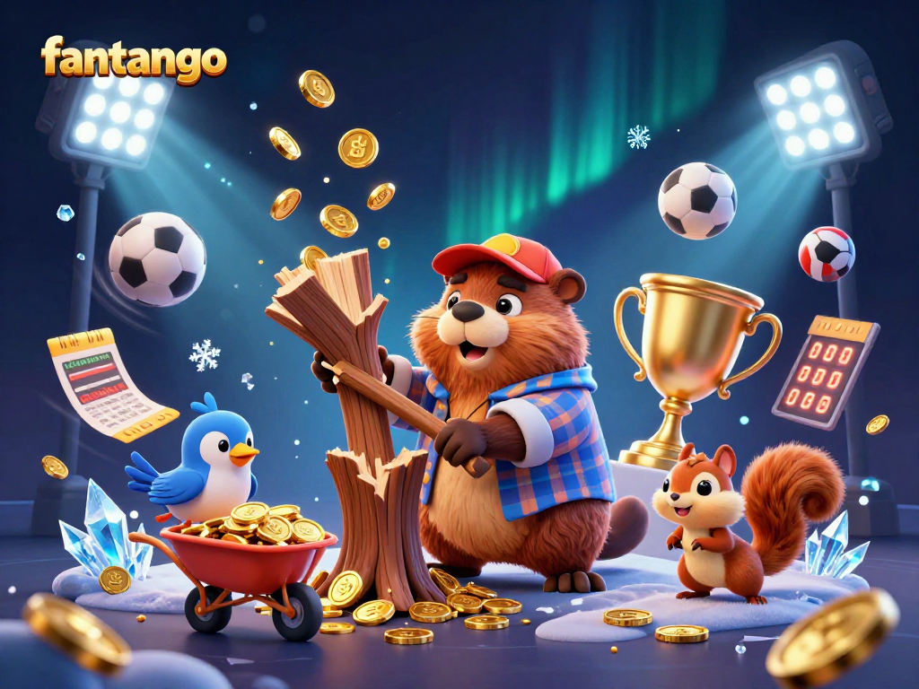 Experience fantango with a dynamic scene featuring cartoon characters amidst gold coins and lively sports elements.