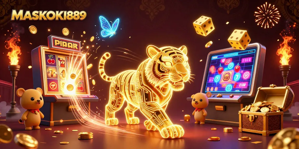 Embark on excitement with MASKOKI889, exploring vibrant casino adventures featuring a golden tiger and jackpot wins.