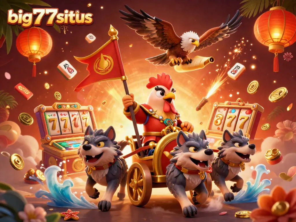 Engage in thrilling gameplay with big777situs featuring a golden chariot and slot reels