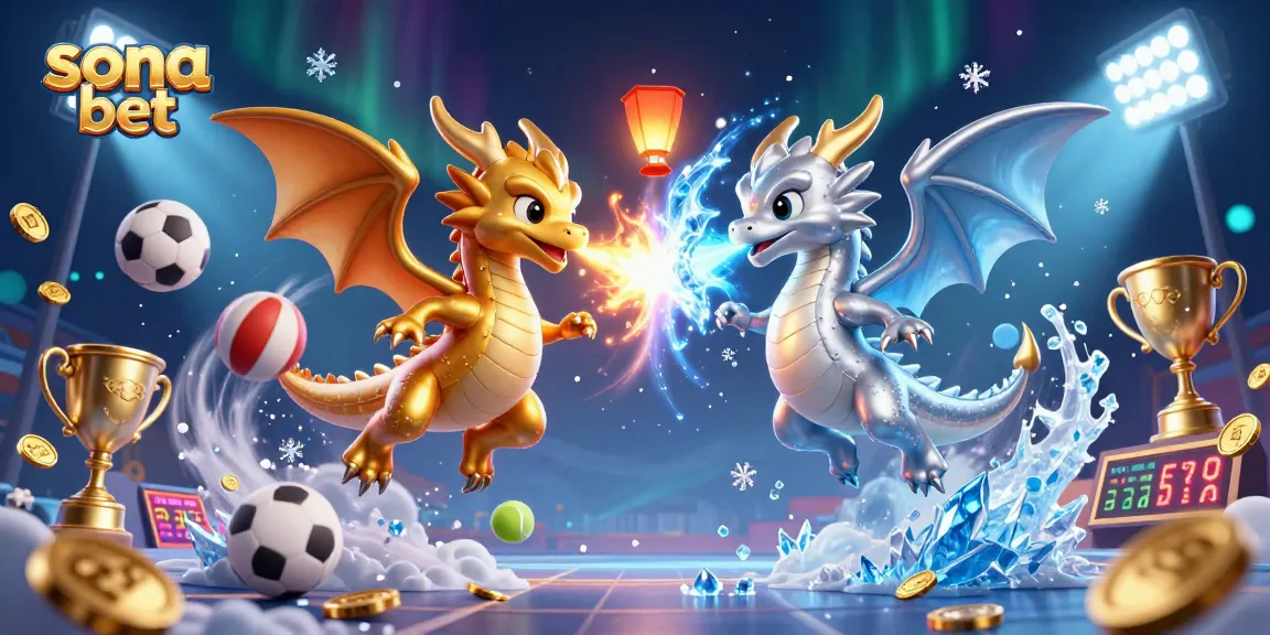 Experience thrilling moments with sona bet as golden and silver dragons soar in a dynamic sports betting scene.