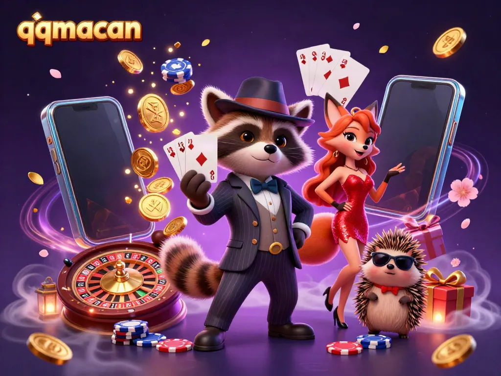 Enjoy thrilling gameplay with qqmacan, featuring vibrant casino elements and animated characters.