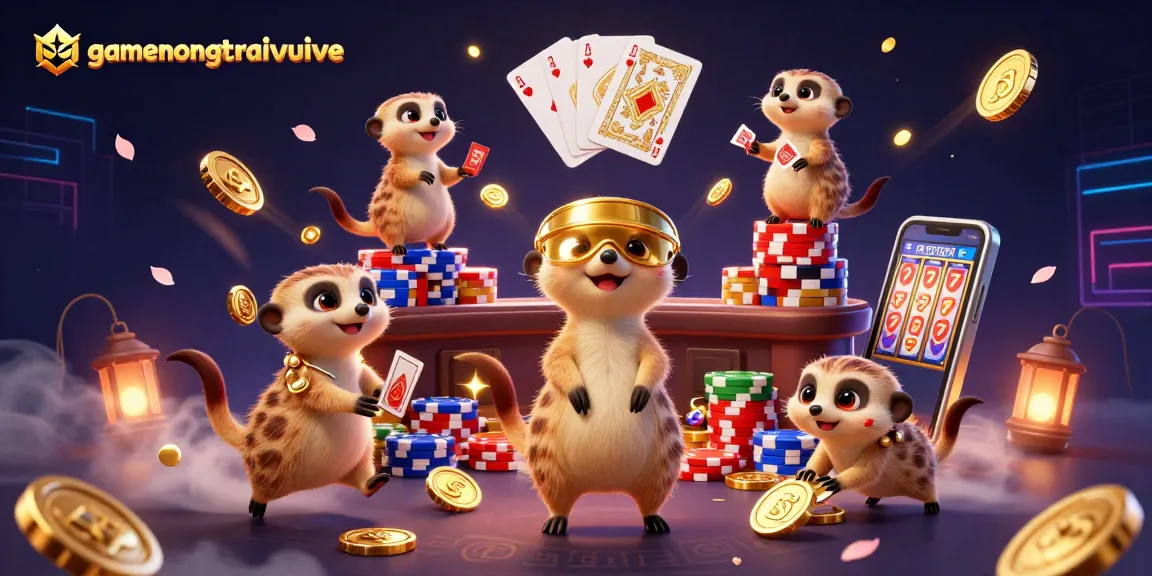 Experience gamenongtraivuive's animated casino escapades with playful meerkats, vibrant gems, and spinning fortunes.