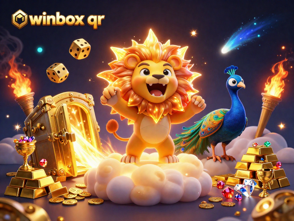 Experience thrilling wins at winbox qr with a vibrant 3D casino scene packed with golden treasures and exciting game elements.