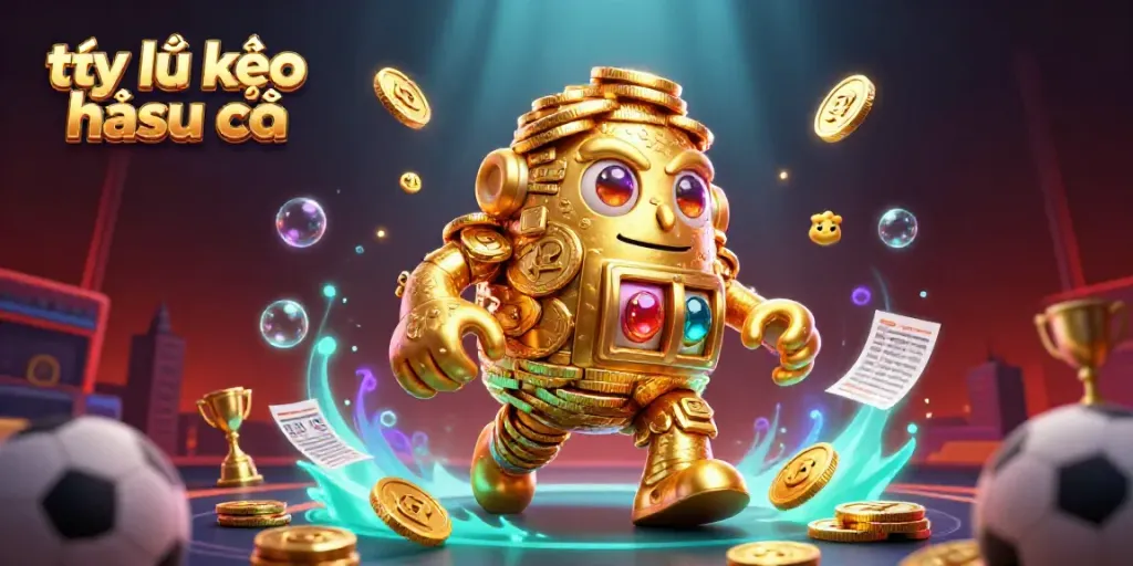 Experience the thrilling world of tỷ lệ kèo nhà cái with a dynamic sports betting illustration, showcasing golems and vibrant game elements.