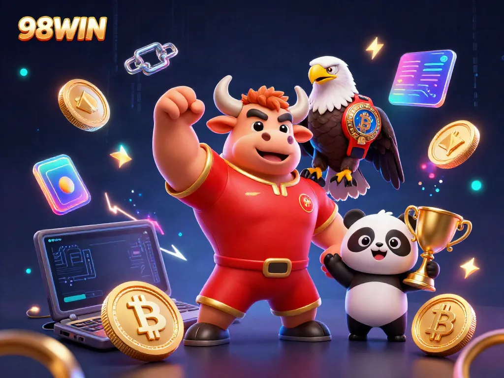 Experience thrilling wins at 98WIN with dynamic gaming elements and mascot action.