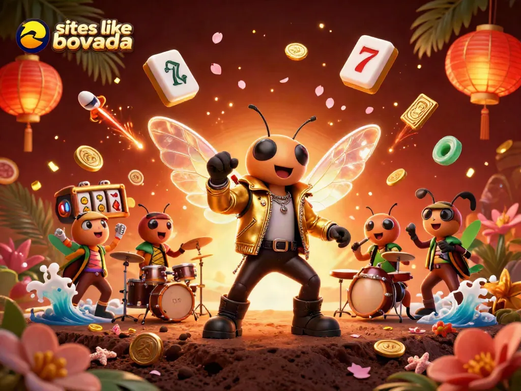 Experience high-energy gaming with sites like Bovada featuring vibrant characters and shining slot machines.