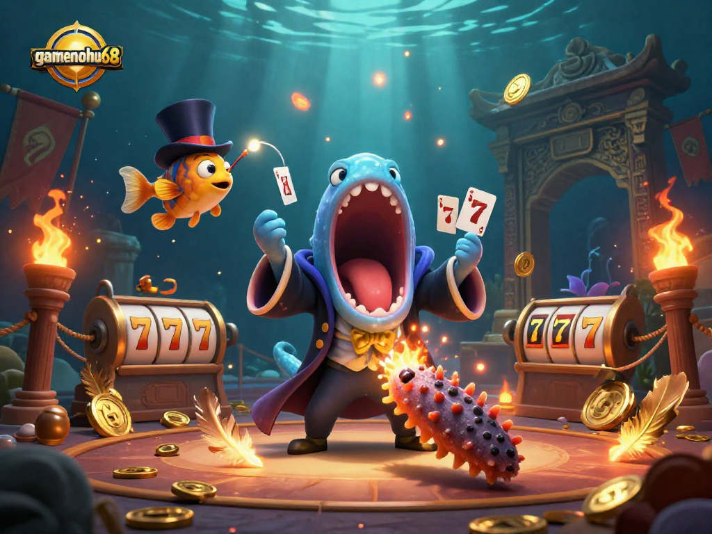 Join the action with gamenohu68 as a bioluminescent eel dazzles in a casino-inspired magic show.