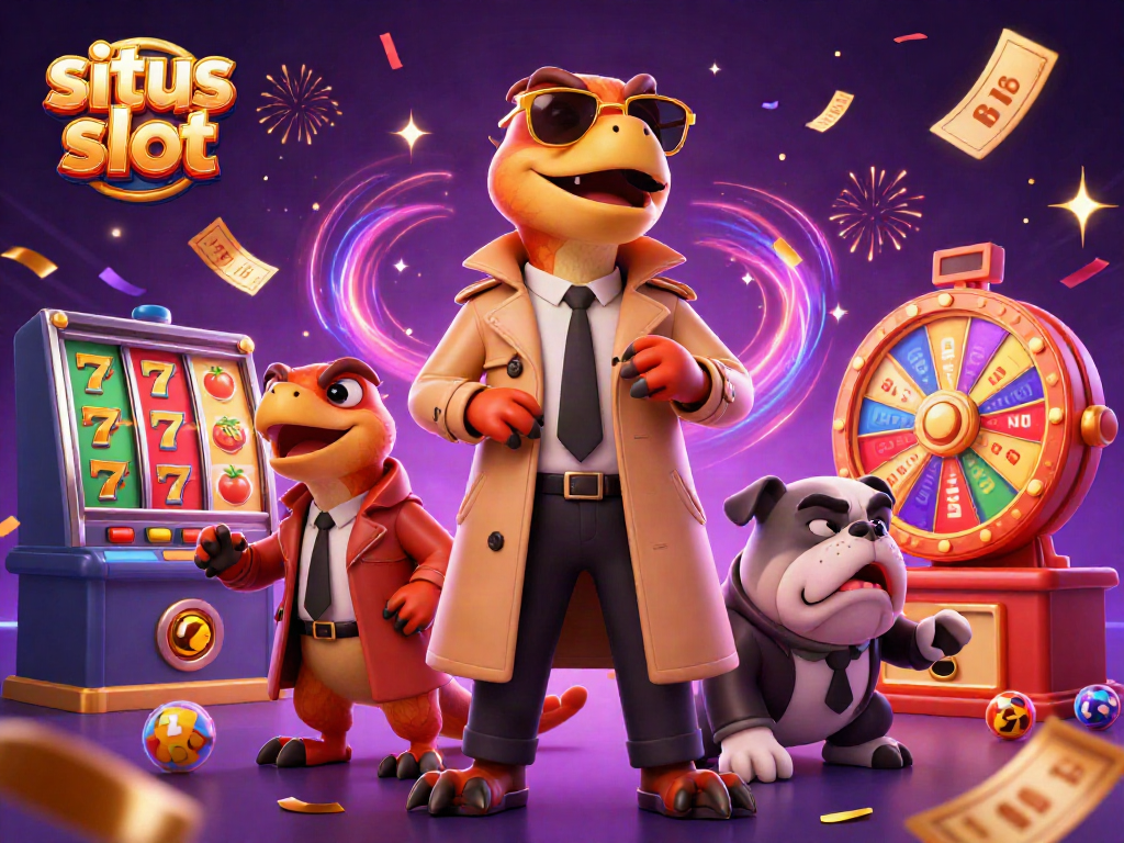 Experience the excitement of situs slot with raptors in a trench coat at a VIP casino lounge.