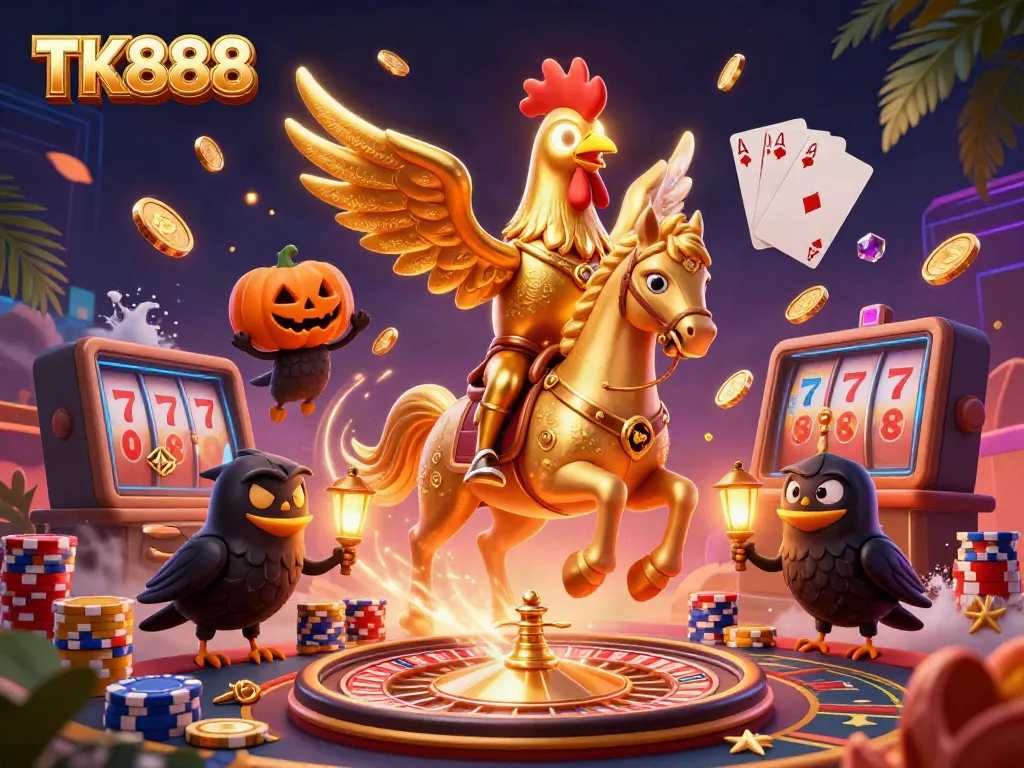 Spin the roulette with excitement at TK888, featuring an enchanting midnight casino scene.