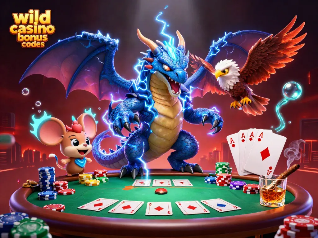 Experience wild casino bonus codes with thrilling poker action and vibrant characters in a dynamic illustration.
