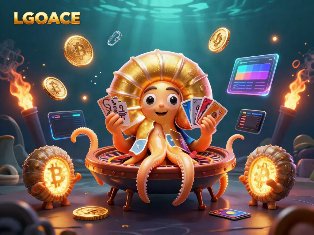 LGOACE brings excitement with a 3D nautilus roulette wheel, cards, and glowing crypto coins.