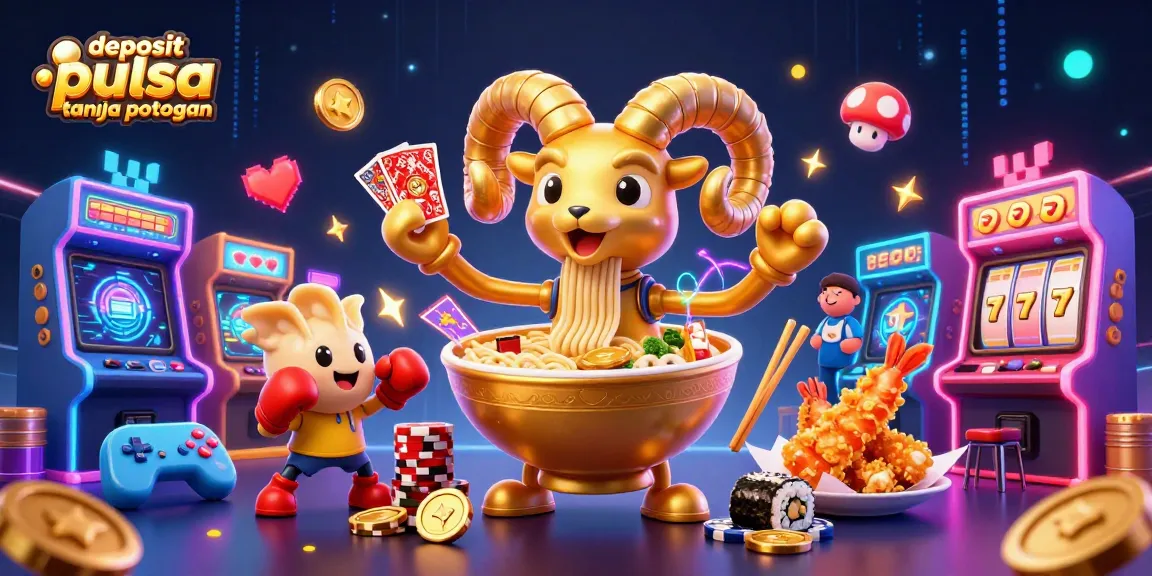 Engage with deposit pulsa tanpa potongan while enjoying a vibrant 3D casino adventure illustration.