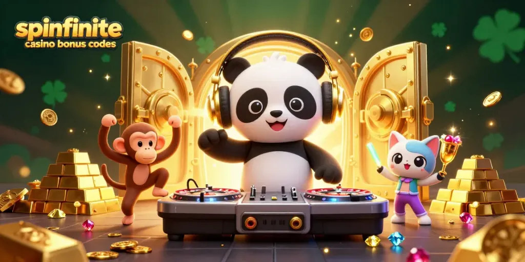 Experience exciting offers with Spinfinite Casino Bonus Codes in a vibrant 3D casino scene.