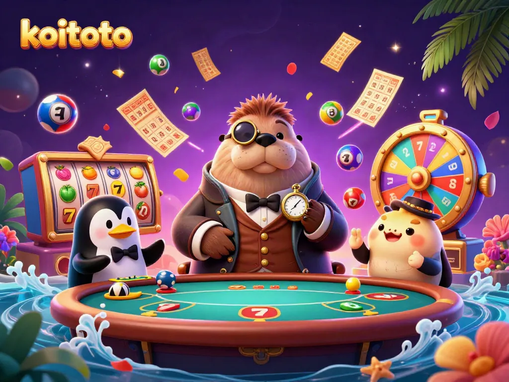 Koitoto mempersembahkan permainan slot gacor dengan karakter lucu dan elemen kasino yang penuh warna.