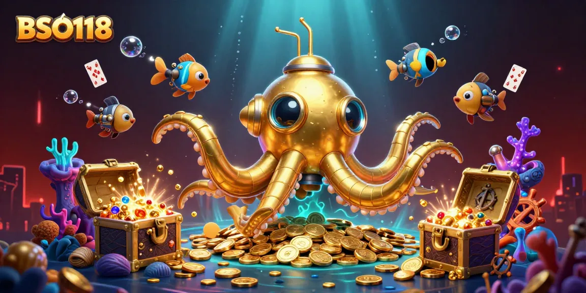 Uncover thrilling gameplay with BSO118’s golden kraken submarine surfacing through riches!