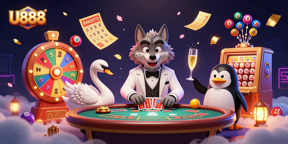 Experience the excitement at U888 with lively lottery balls and dealers in a vibrant casino setting.