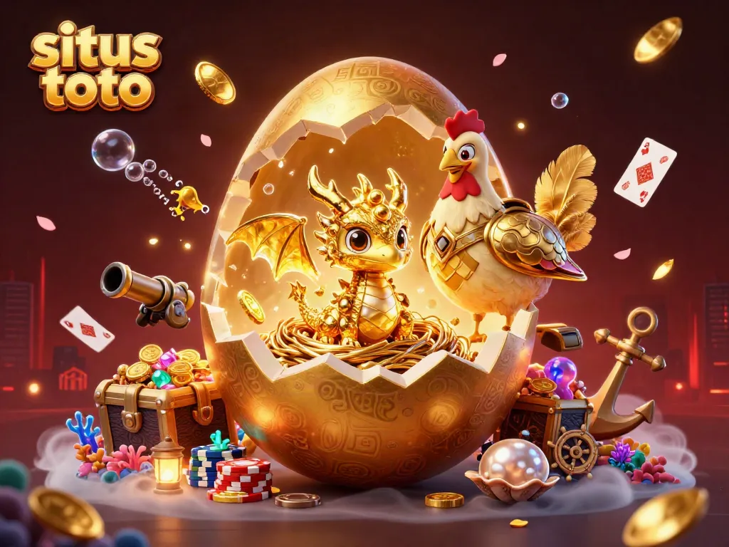 Experience exhilarating gaming action with situs toto featuring a dazzling scene of a golden baby dragon and poker chips.