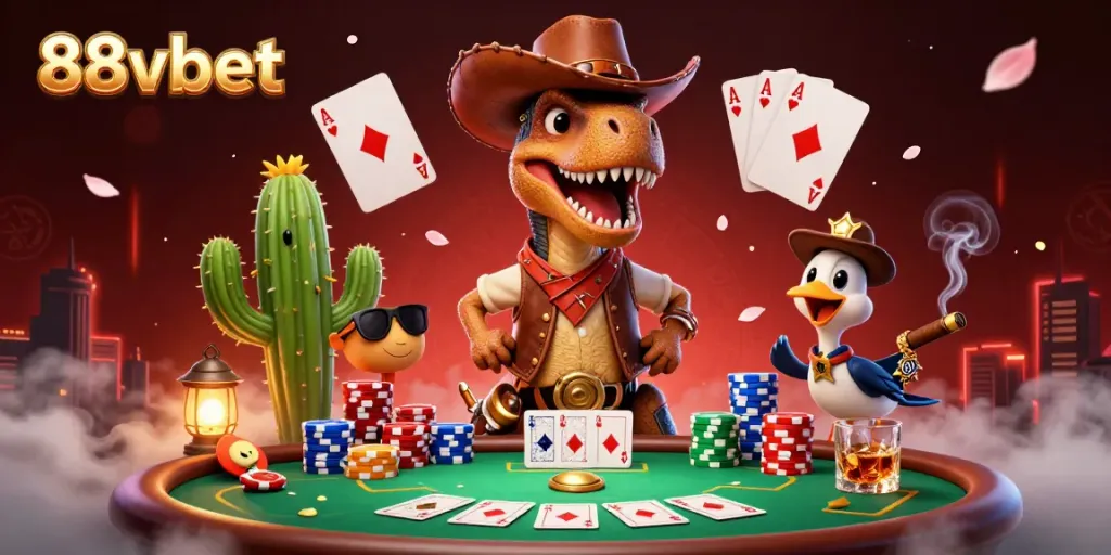 Engage in exciting gameplay at 88vbet, featuring vibrant poker elements and dynamic characters.