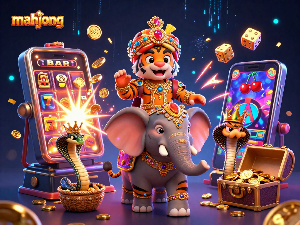 Experience mahjong excitement with a vibrant casino scene featuring lively characters and dynamic gaming elements.