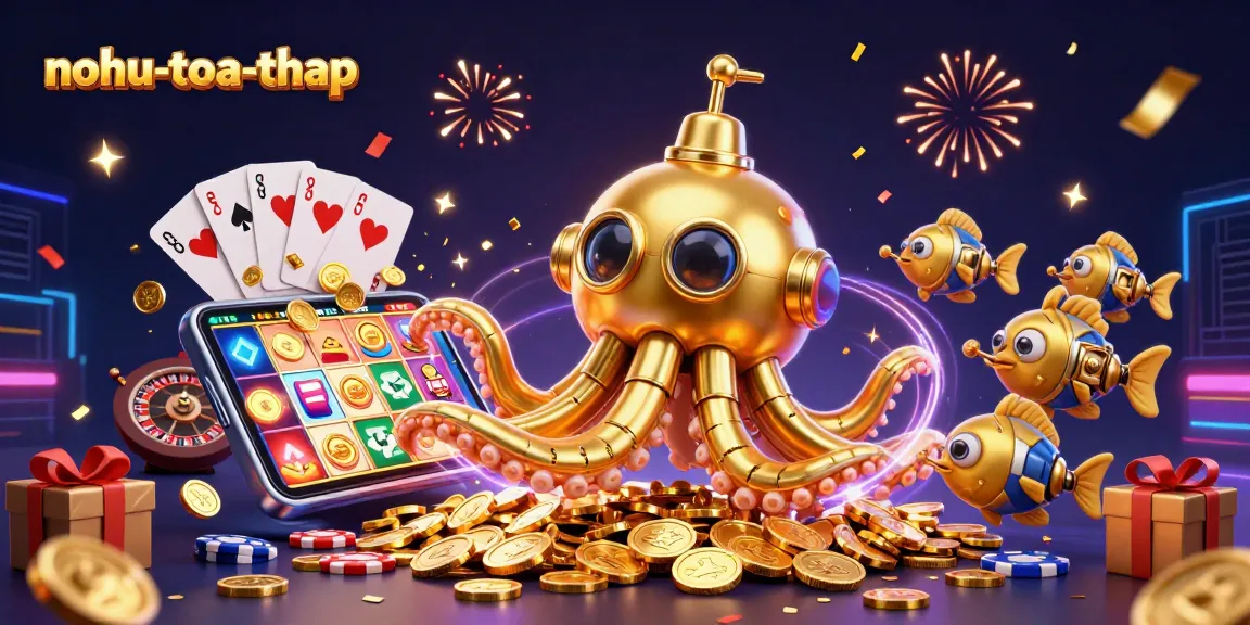 Nohu-toa-thap showcases a golden kraken submarine and mechanical fish swimming through a sea of golden coins.