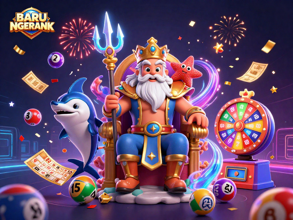 Engage with BARU NGERANK's immersive online experience featuring vibrant lottery and gaming visuals.