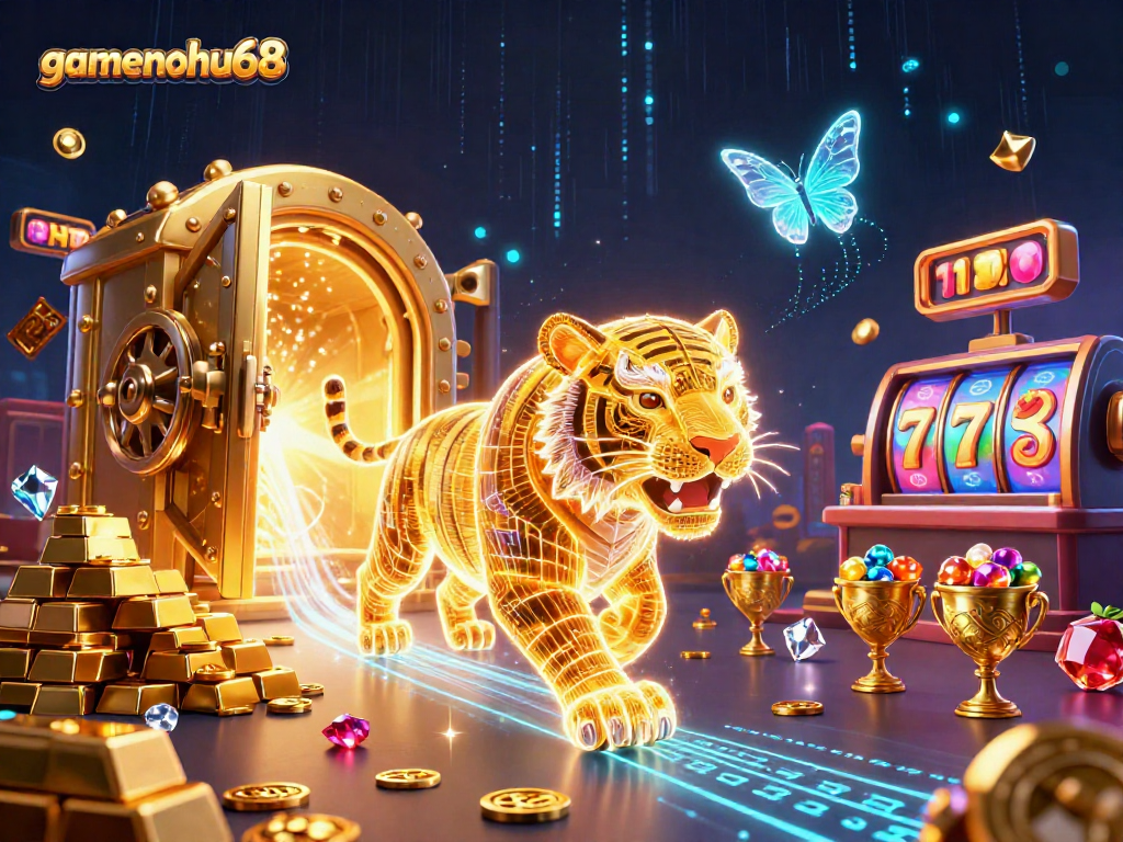 Engage with gamenohu68 in a vibrant casino scene filled with treasures and gaming excitement.