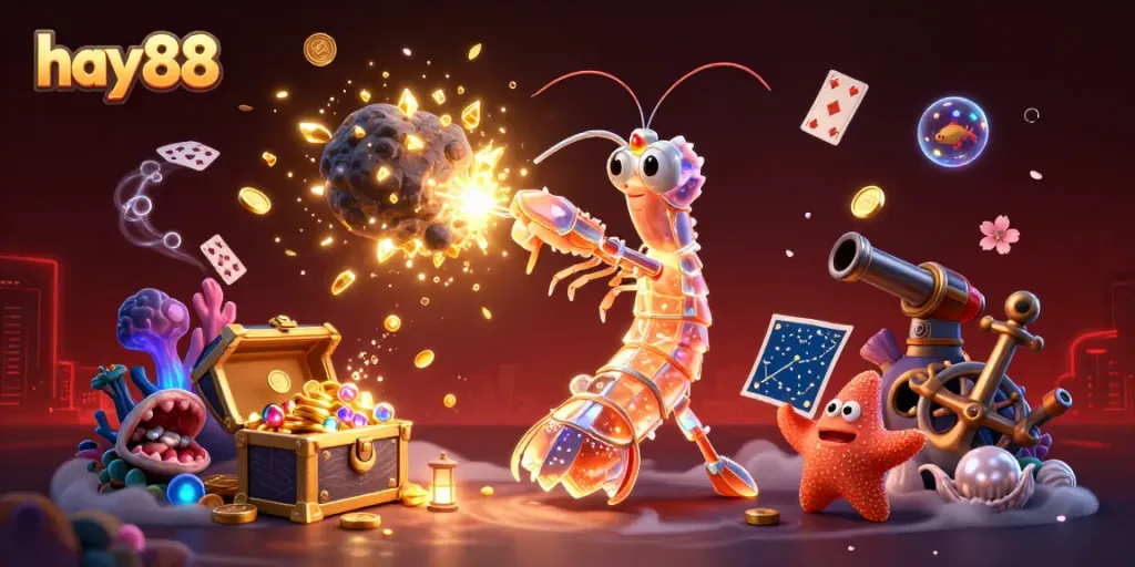 Experience thrilling gameplay with hay88's dynamic casino scene featuring vibrant characters and treasures.