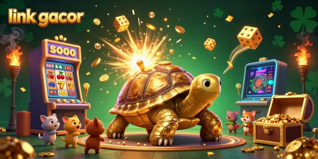 Engaging illustration showcasing the lively atmosphere of link gacor with vibrant casino elements and characters enjoying gaming