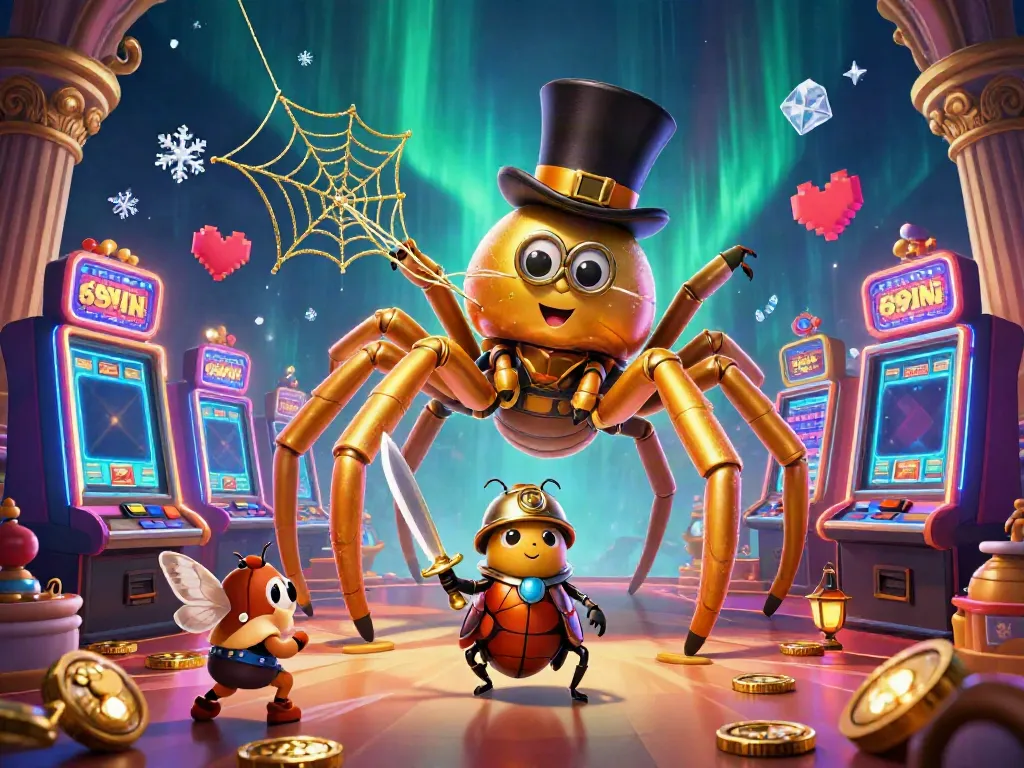 Experience the vibrant casino atmosphere with 69VN featuring a golden tarantula and a brave beetle knight.