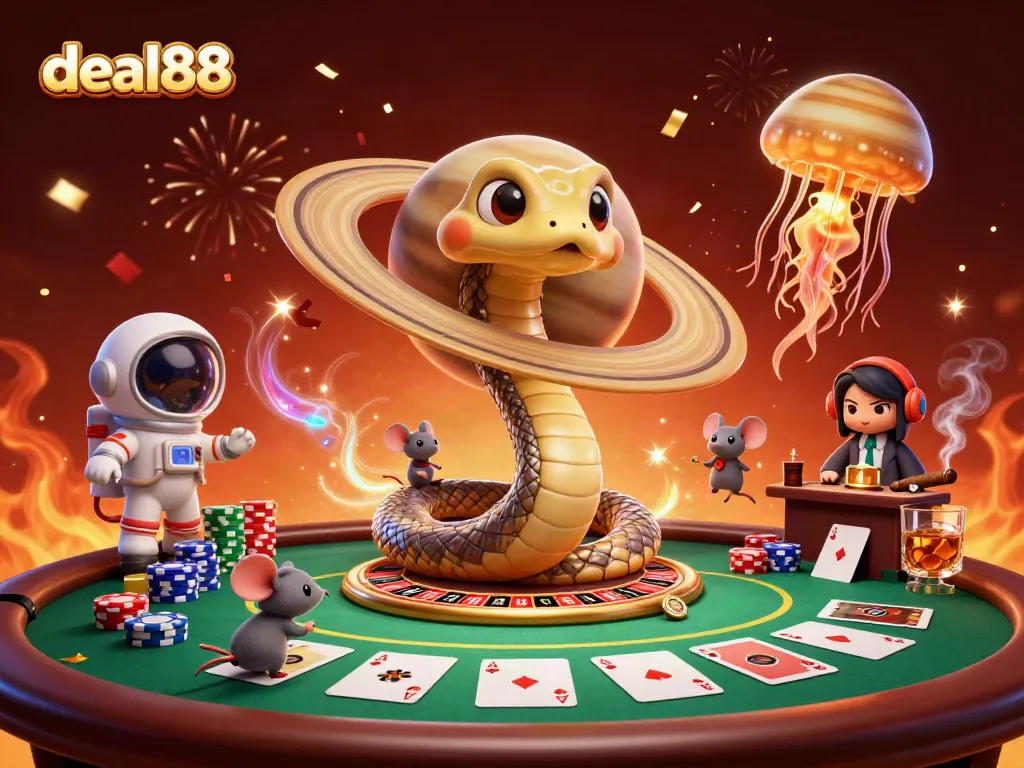 Engage in exciting gameplay at deal88 with a 3D cosmic casino scene filled with poker elements.
