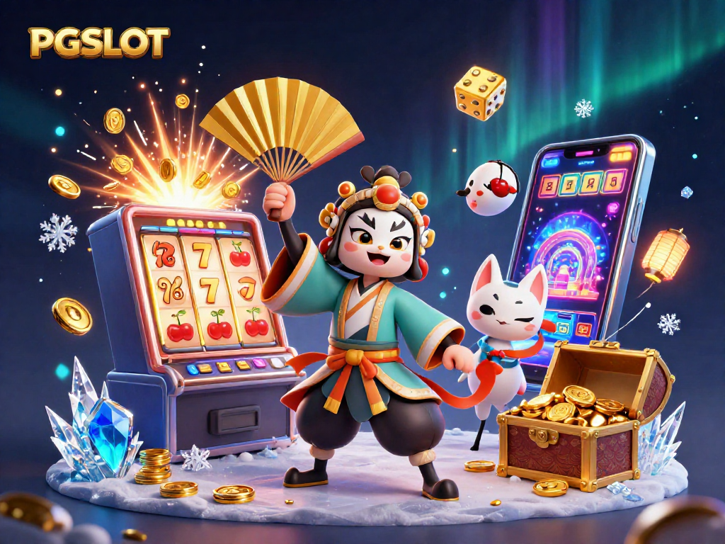 Spin to win with PGSLOT amid colorful jackpots and enchanting characters in a vibrant casino world.