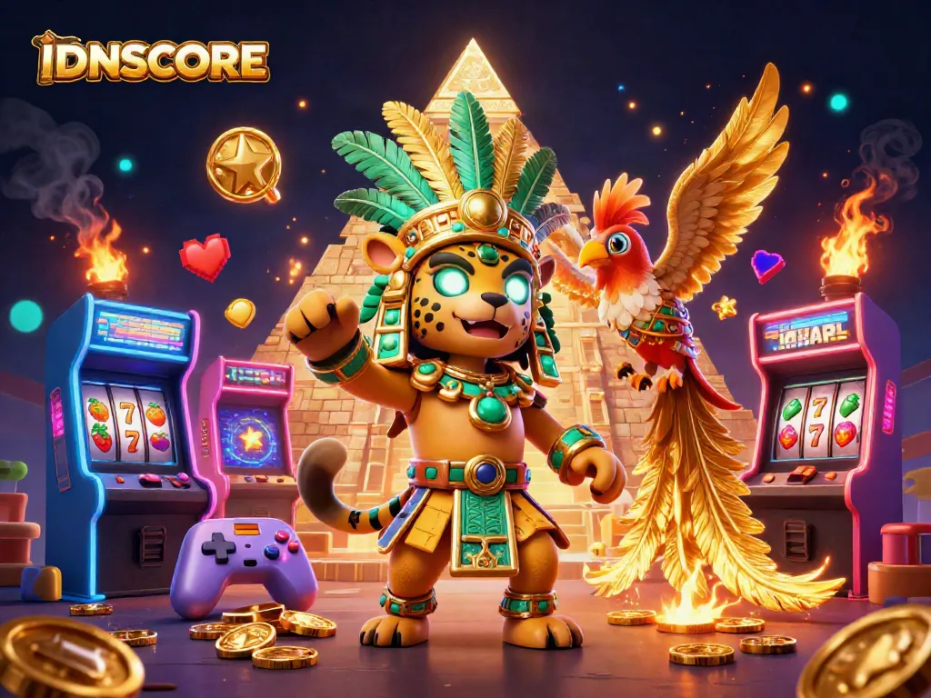 Play exciting slot games on IDNSCORE with vibrant graphics featuring dynamic casino elements.