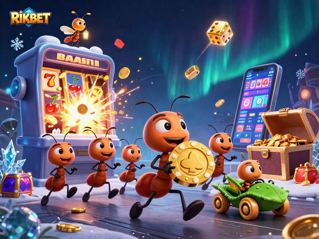 Experience RIKBET's thrilling slot adventure with cartoon characters and jackpot explosions.