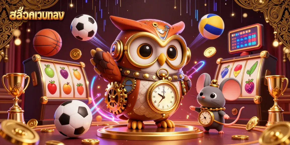 Experience winning strategies with สล็อตเว็บตรง as a time-traveling owl and companion explore a vibrant casino.