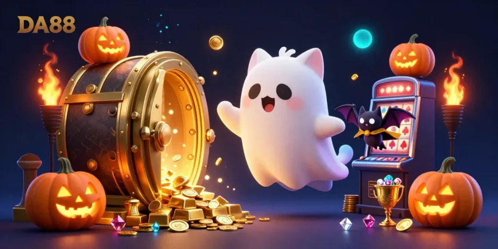 Engage with DA88's spooky casino adventure through magical characters in an ultra-detailed 3D haunted scene.
