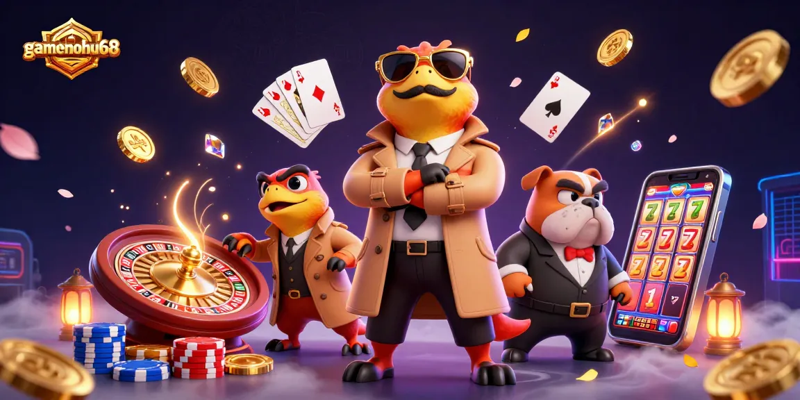 Engage with gamenohu68 as cartoon raptors in a trench coat attempt VIP entry to a dynamic casino scene.