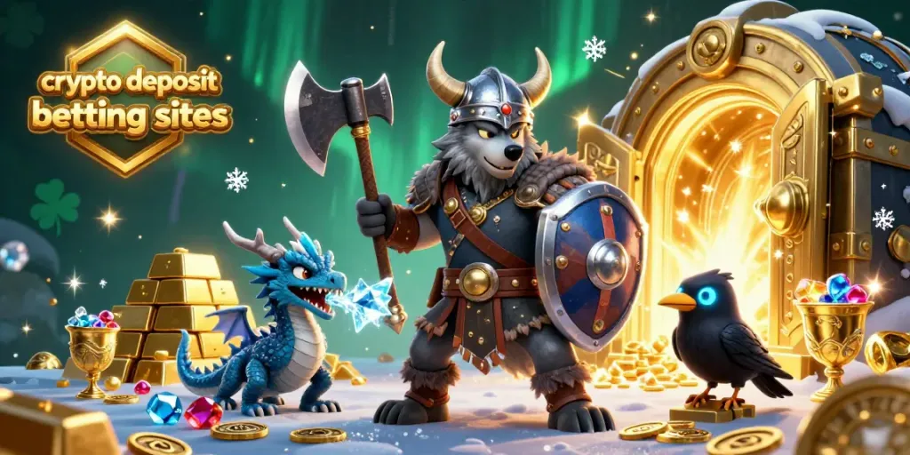 Engage in thrilling gameplay at crypto deposit betting sites, where a Viking wolf warrior and dragon guard treasures.