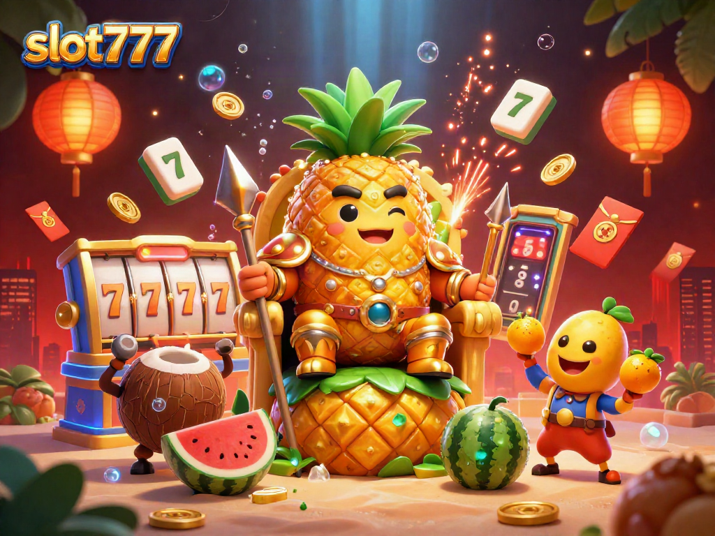 Engage in thrilling gameplay with slot777 as the golden pineapple king and his vibrant beach casino scene come to life.