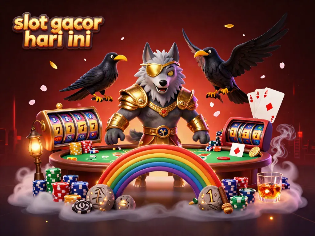 Experience thrilling slots with the lively Odin wolf and ravens in this vibrant slot gacor hari ini scene.