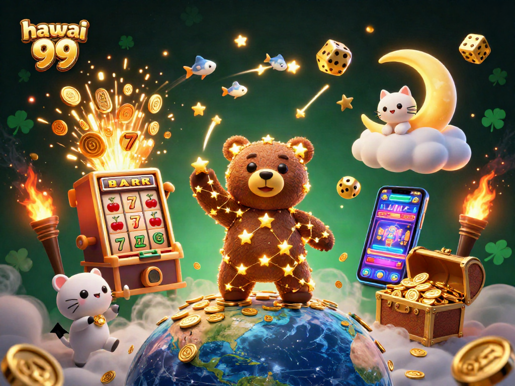 Experience exciting wins with hawai 99, featuring joyful gaming elements, starry characters, and jackpots.