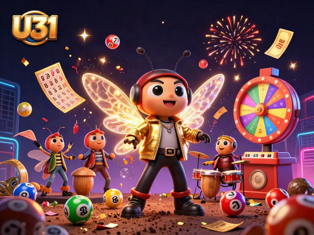Experience thrilling gameplay with U31 featuring colorful lottery and game elements in an exciting 3D illustration.