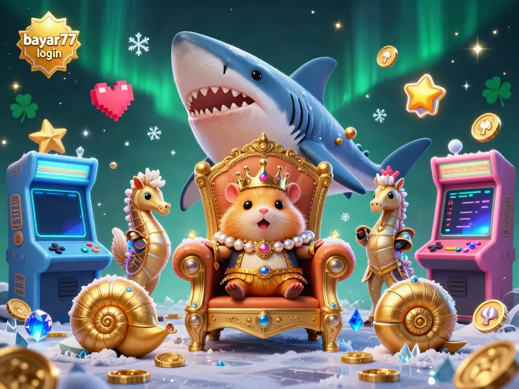 Experience seamless gameplay with bayar77 login in this vibrant 3D casino illustration featuring an adventurous hamster king.