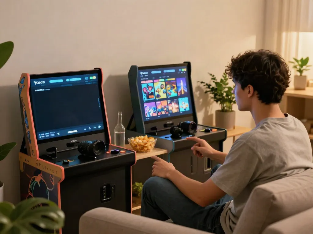 Enjoying the Yono Arcade app on a smartphone in a cozy living room.