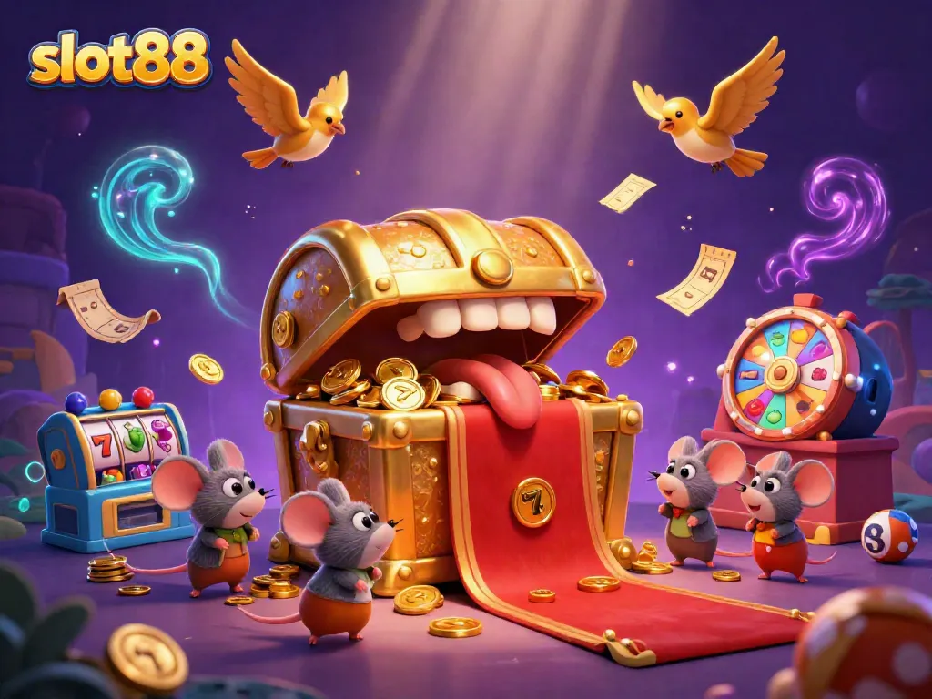 Menyediakan pengalaman fantastis slot88 dengan harta karun berkilauan dan simbol permainan slot yang menarik.