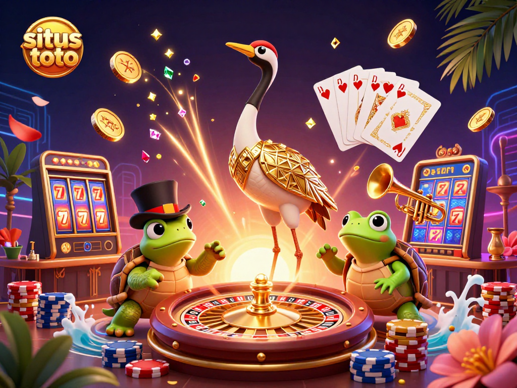 Experience the thrill of situs toto with dynamic characters and dazzling casino elements in a vibrant scene.