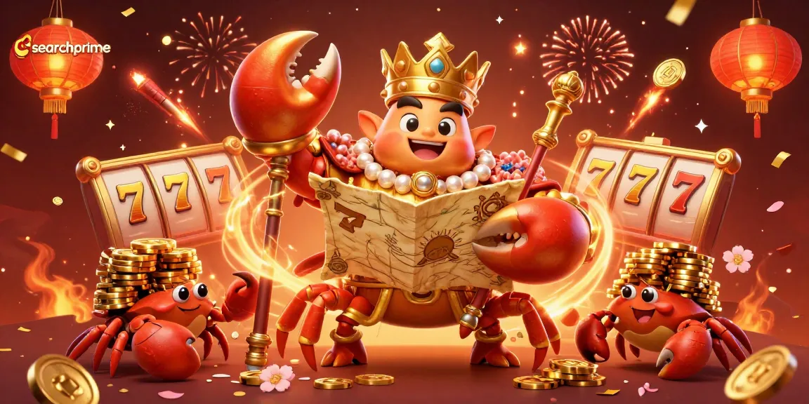Win big at searchprime with the massive golden crab emperor in a vibrant casino scene.