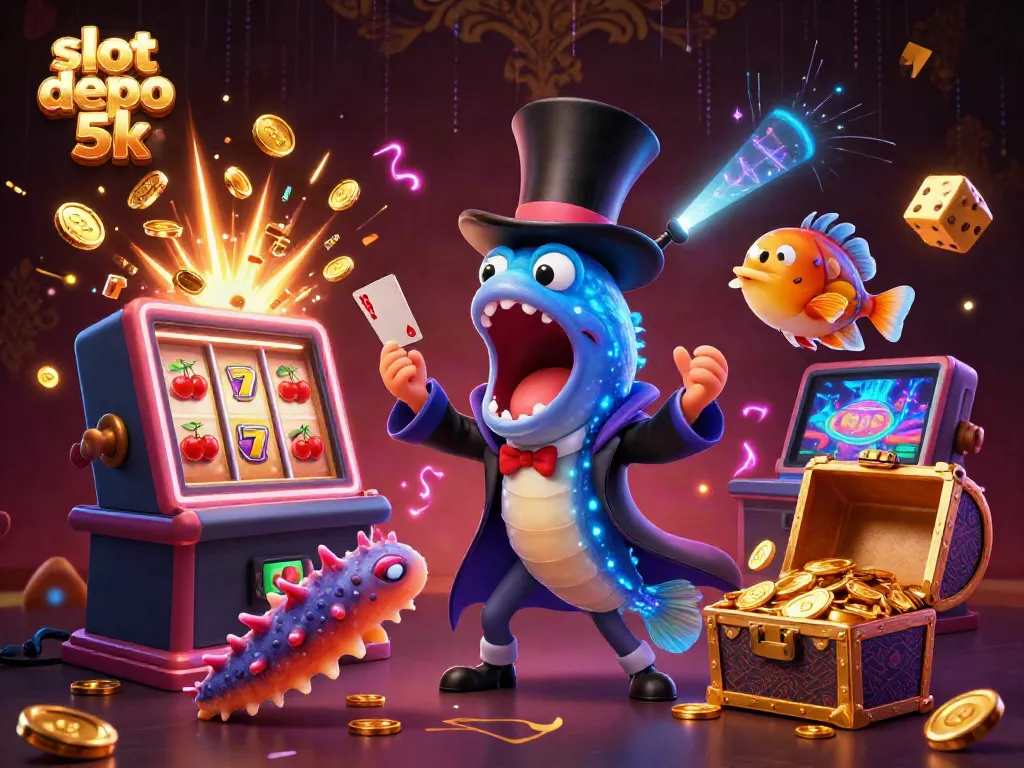 Experience the magic of slot depo 5k with vibrant games and captivating characters in a thrilling casino scene.