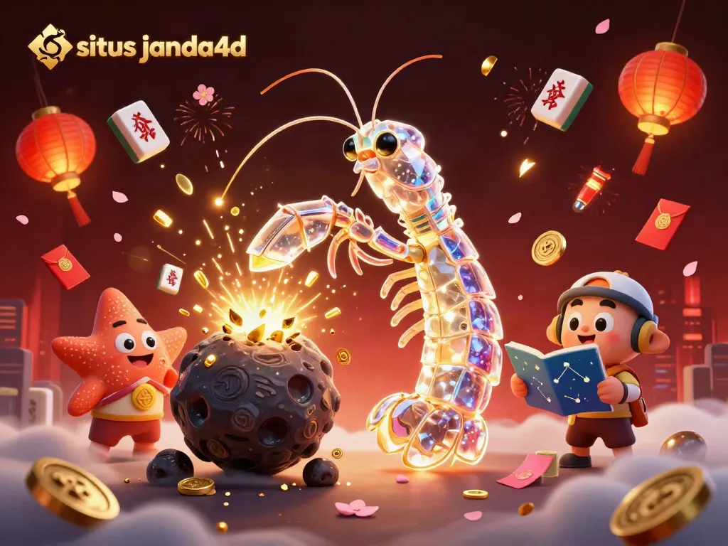 Ilustrasi 3D situs janda4d dengan karakter dan elemen kasino yang meriah dan berwarna.